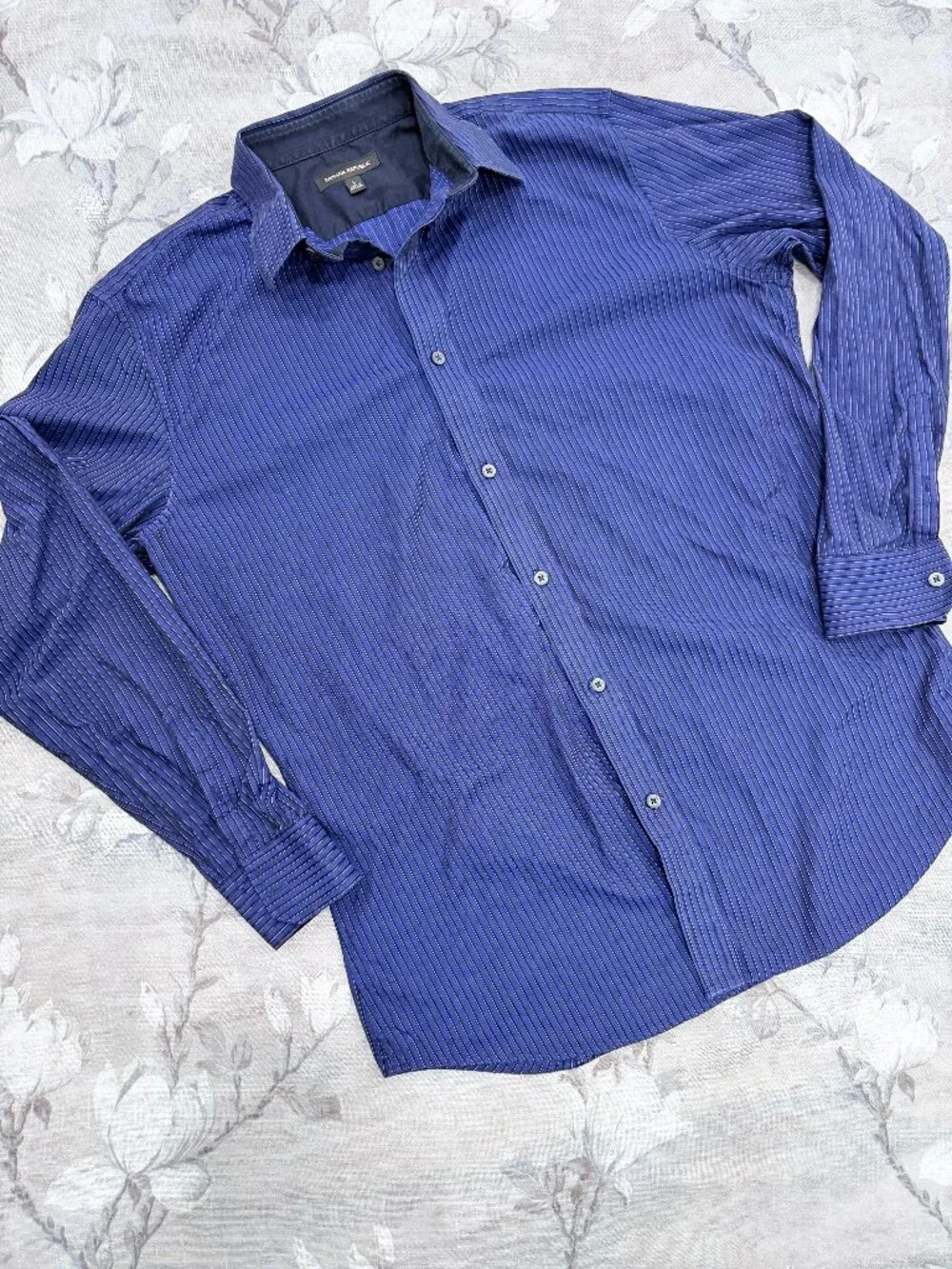 Banana Republic Shirt Mens Large Blue Striped Stretch Button Down Dress Shirt